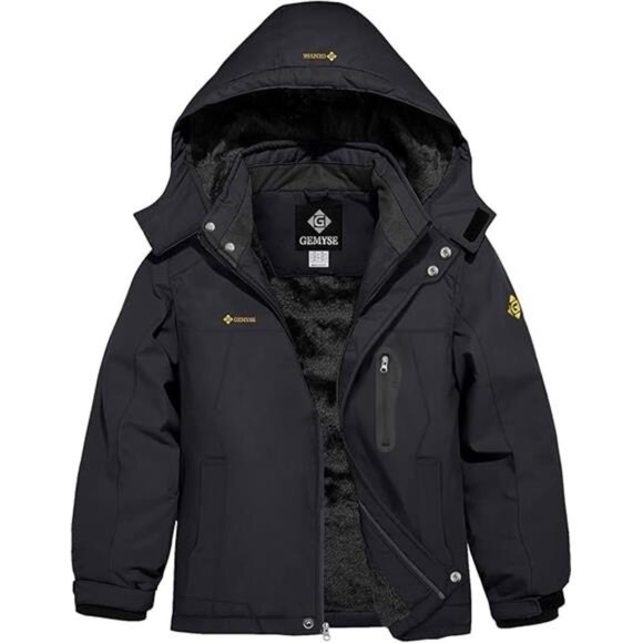Boy's Waterproof Ski Snow Jacket Hooded Fleece Lined Windproof Winter Jacket - Picture 7 of 7
